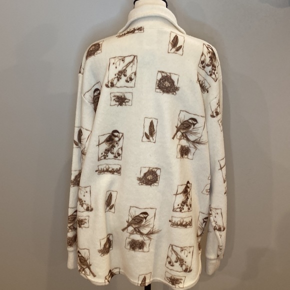 NWT Vintage womens L fleece shacket graphic button front bird nest made in USA - Picture 7 of 9